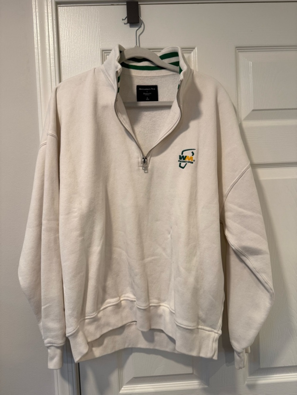 Abercrombie & Fitch White Quarter-Zip with Green Trim